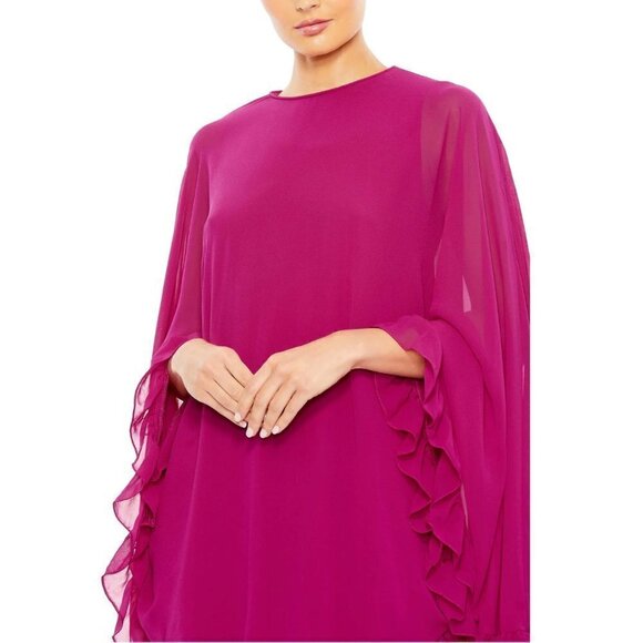 MAC DUGGAL Ruffle Long Sleeve Capelet Cocktail Minidress in Fuchsia Size US 0 - Picture 2 of 8